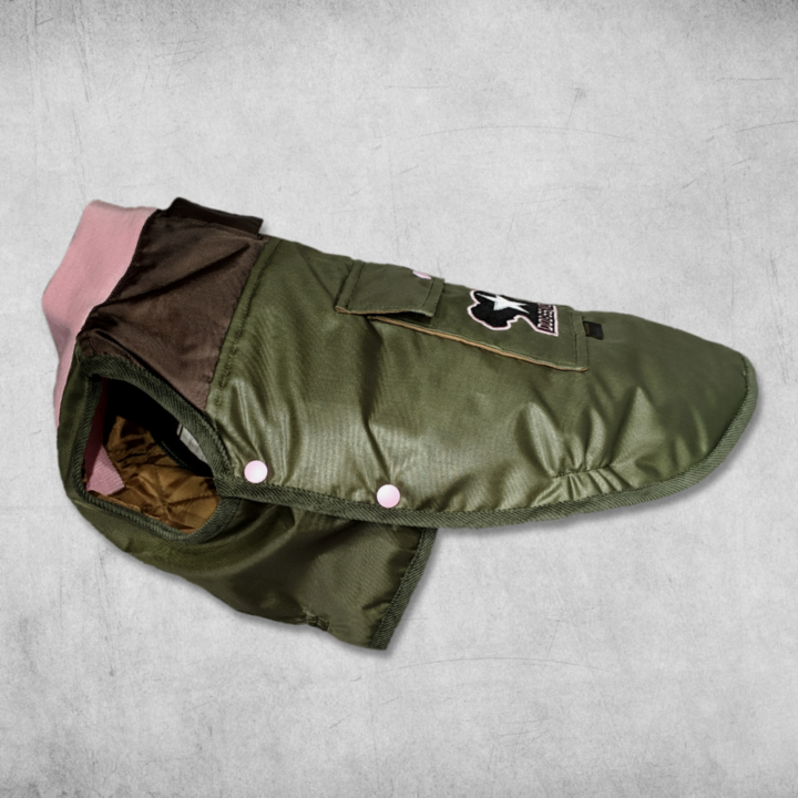Pink Trim Military Bomber Jacket for Bulldogs